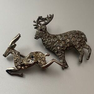 Vintage Silver 2 Deer 🦌 (stag) Brooch Set